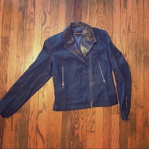Lrge lined jean jacket w/leather trim Marc Laurent